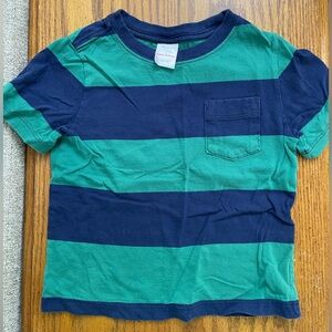 Hanna Andersson Navy and Green Striped Short Sleeve Tee